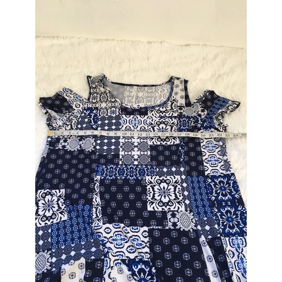 NY Collection Maxi Dress High Low Printed  Plus Size 2XP Cold Shoulder Slit - Picture 6 of 13